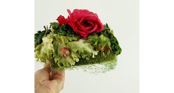 Oleg Cassini hat velvet leaves silk flowers flower