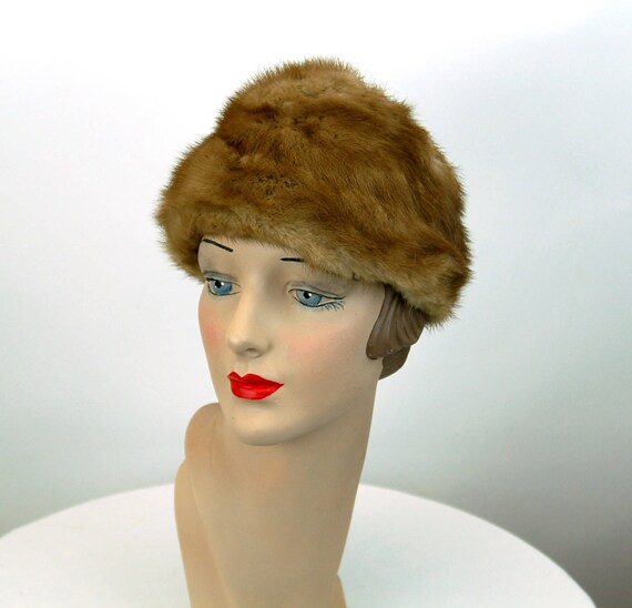 1960s mink hat medium brown blond winter fur hat … - image 5