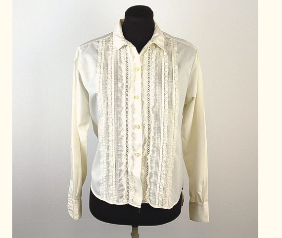 1960s blouse, cream white blouse, lace ruffle fro… - image 4