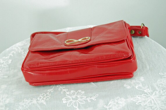 1960s red purse handbag shoulder bag faux leather… - image 5