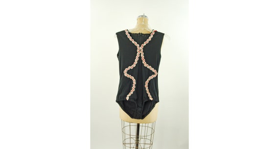 1960s leotard dance costume black with sequins ma… - image 1