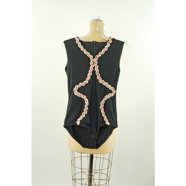 Traje de baile leotardo 1960s negro con lentejuelas uniforme majorette Talla M