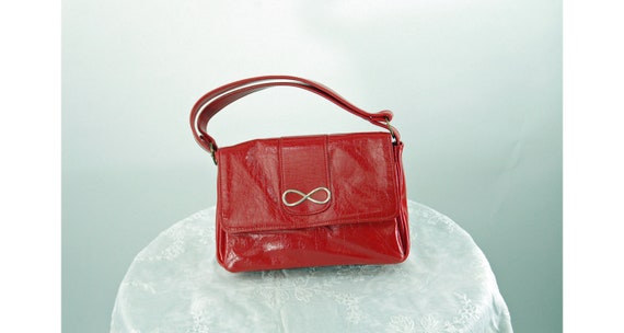 1960s red purse handbag shoulder bag faux leather… - image 1