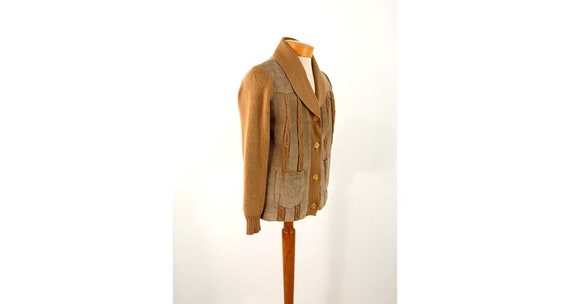 1960s suede knit jacket sweater coat cable knit ca