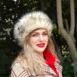 1960s winter hat fur hat black vinyl and faux fur Betmar hat