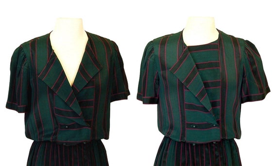 1980s secretary dress, striped dress, green pink,… - image 2