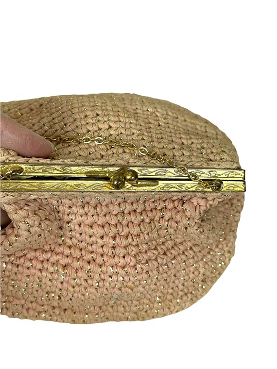 1950s pink and gold bag clutch woven straw raffia… - image 4