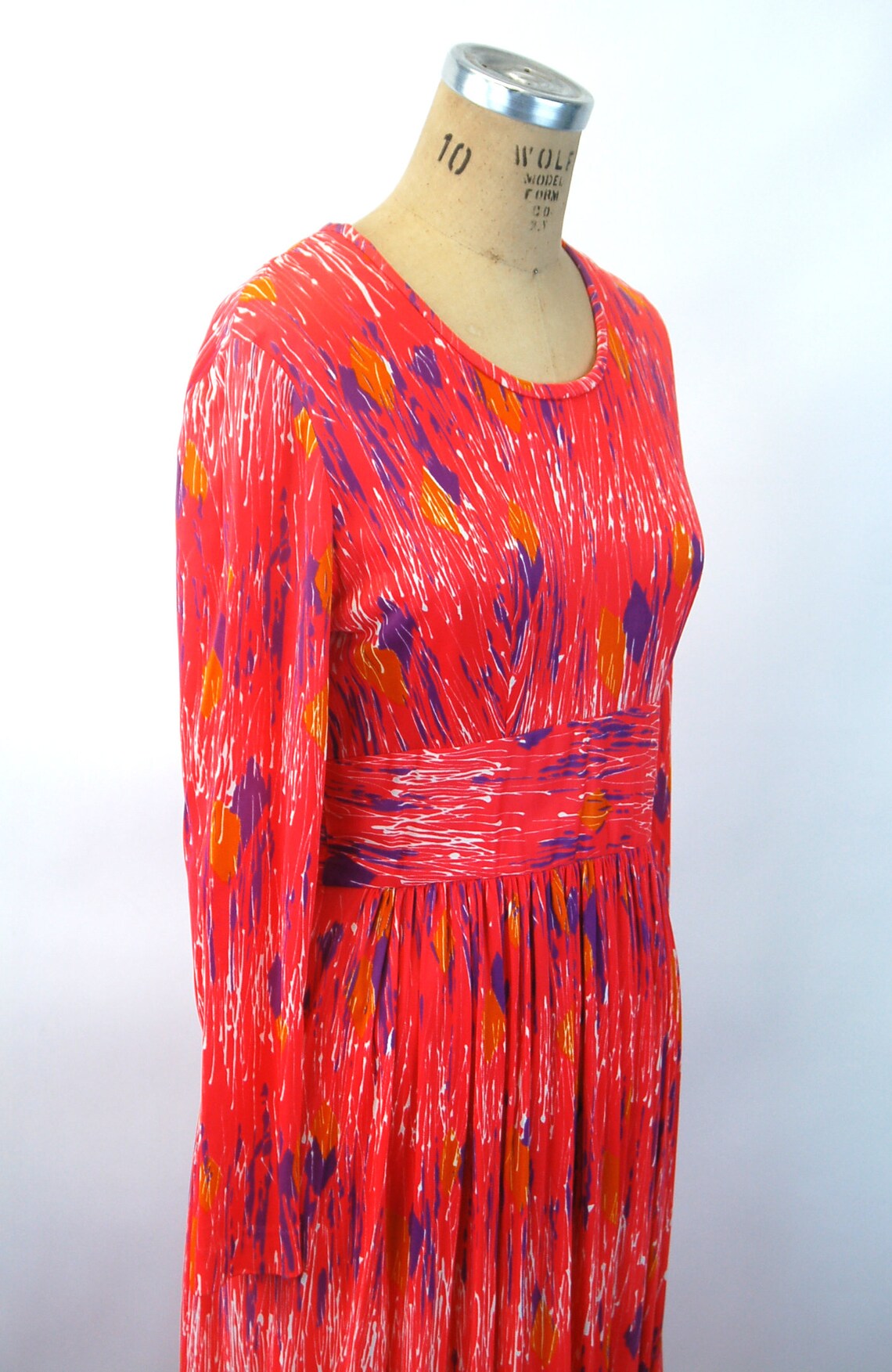 1960s Maxi Dress Coral Purple Gold Mod Paint Splatters Nylon | Etsy