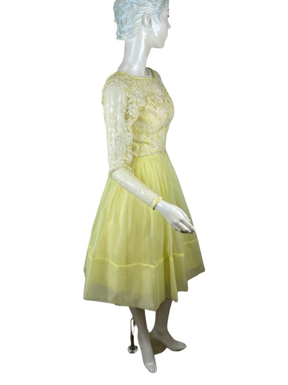 1960s yellow dress lace and chiffon bridesmaid pa… - image 2