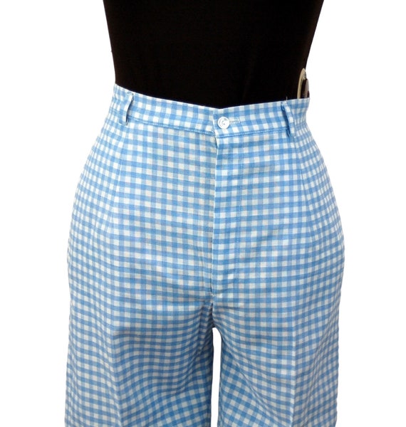 1960s Shorts Bermuda Shorts Blue White Checked Gingham 60s