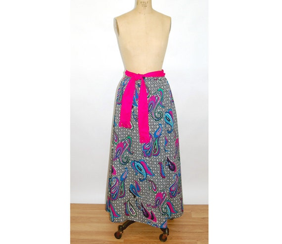 1960s paisley skirt maxi skirt long skirt blue pi… - image 2