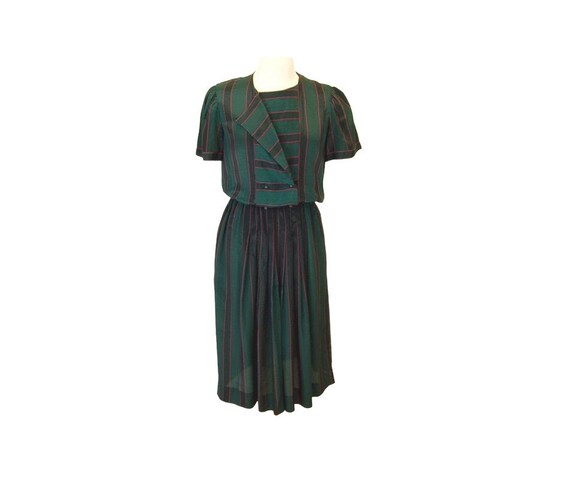 1980s secretary dress, striped dress, green pink,… - image 1