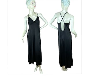 1970s black nightgown slip dress with open back by Nancy king Size M