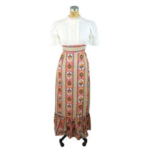 1960s maxi dress peasant dress puffed sleeves floral Size M