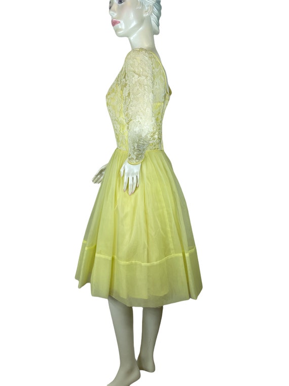 1960s yellow dress lace and chiffon bridesmaid pa… - image 5