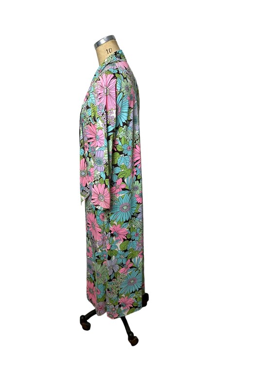 1960s nylon floral flower power maxi dress zip fr… - image 4