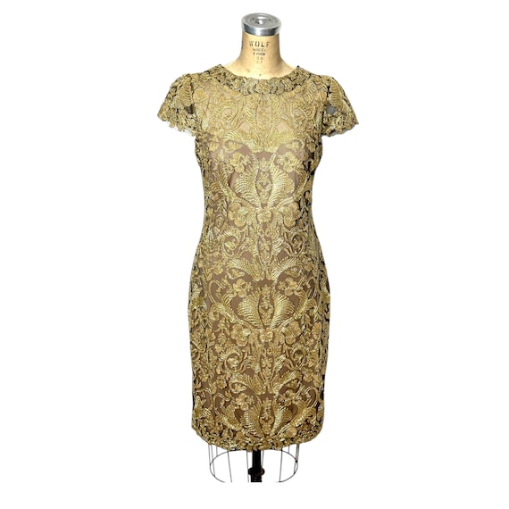 Gold Metallic Lace Embroidered Dress by Tadashi Shoji Size 12 - Etsy Ireland Gold Metallic Lace Embroidered Dress by Tadashi Shoji Size 12 - Etsy Ireland