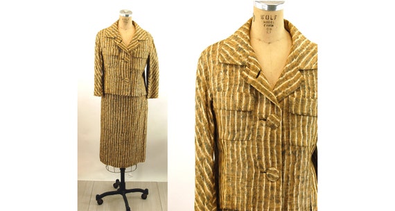 1950s suit Ben Zuckerman linen skirt suit in strip