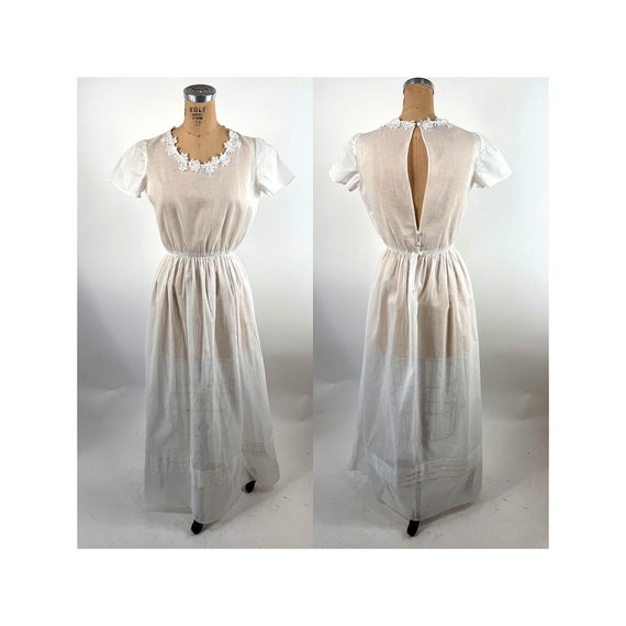 Vintage white semi sheer gown long dress simple s… - image 1