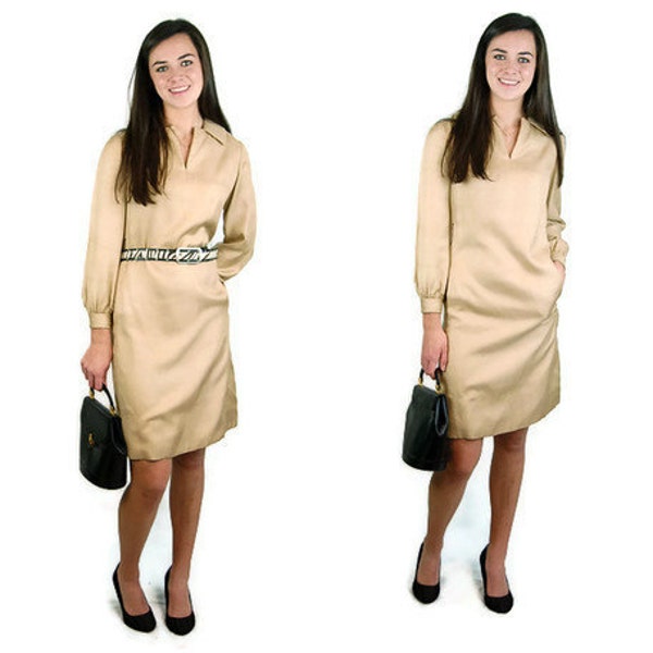 1960s gold silk dress by Charles Cooper career dress Size M