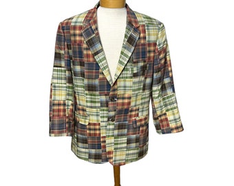 1970s madras plaid patchwork blazer size 44