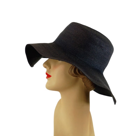 1960s floppy hat navy blue summer hat wide brim s… - image 2