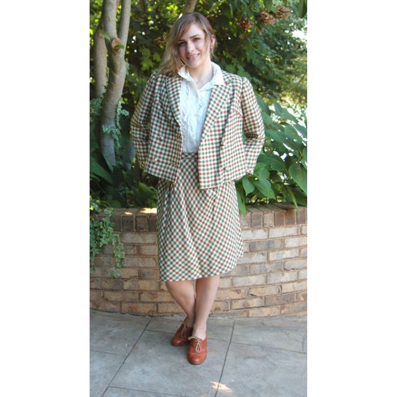 1960s suit skirt suit tweed checked jacket skirt … - image 4