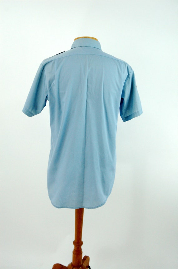 1970s vintage fireman uniform dress shirt blue with p… - Gem
