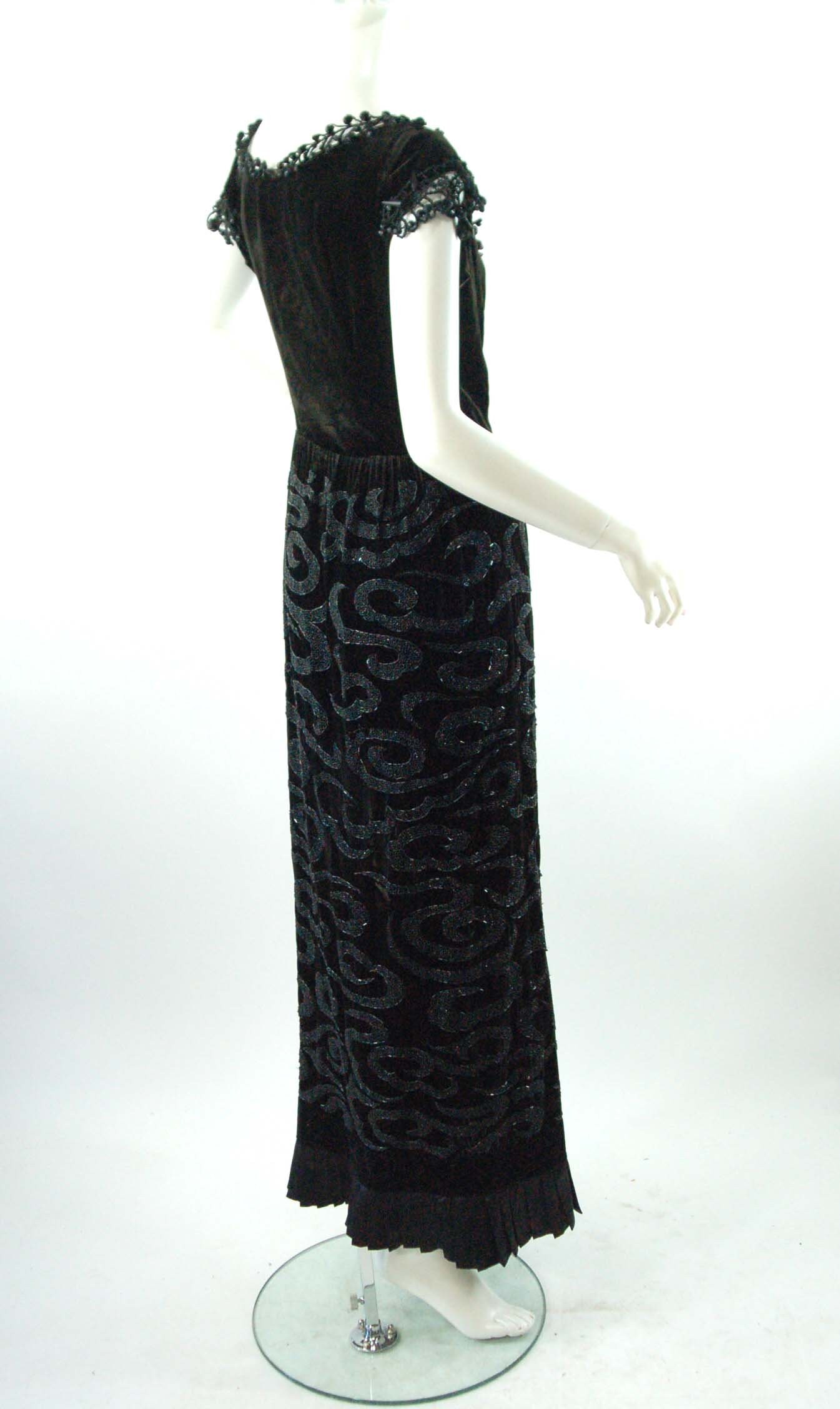 1930 negro terciopelo mano con cuentas vestido mixto era | Etsy