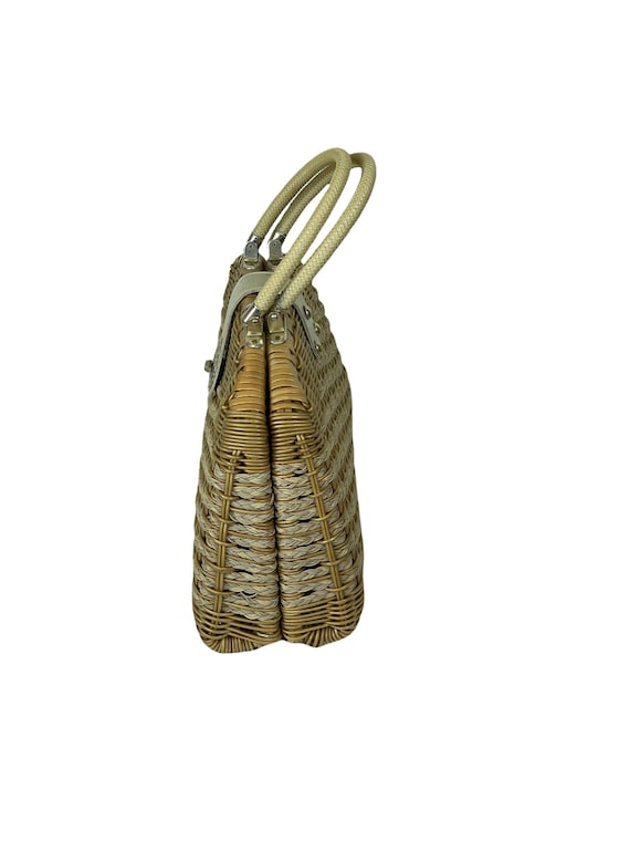 Large wicker handbag two tone with braided accent… - image 2