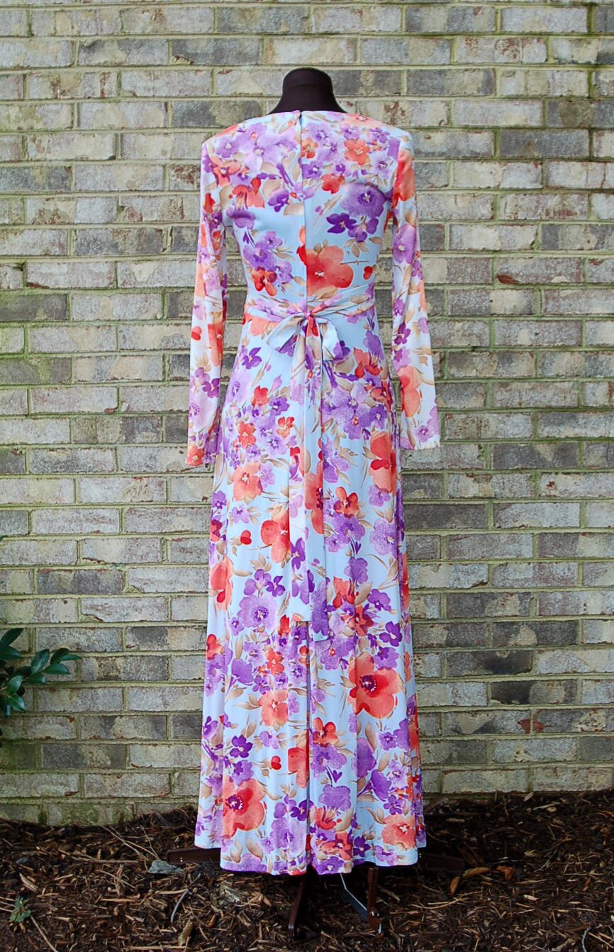 1970s maxi dress flowered maxi dress boho dress Size S/M | Etsy
