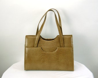 1960s purse faux alligator bag handbag VEGAN purse kelly bag taupe brown