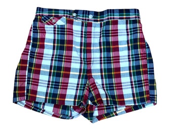 1950s 60s men's swim trunks in cotton plaid Size S/M