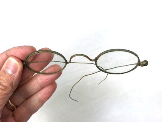 Antique eyeglasses oval wire frames leather case … - image 4