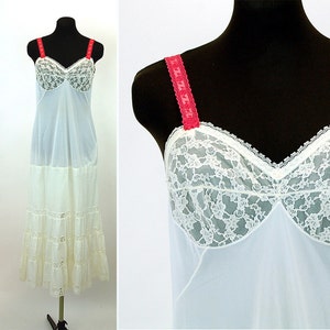 1950s  slip upcycled long slip with lace inserts tiered ruffles Size 34 Bridal slip