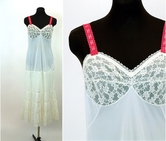 Vintage slip, upcycled slip, long slip, lace inser