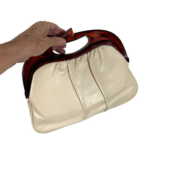 1970s clutch bag with caramel lucite handle and l… - image 1