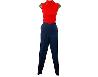 1970s high waist pants polyester pants New Old Stock NOS navy blue Turtle Bax Size M