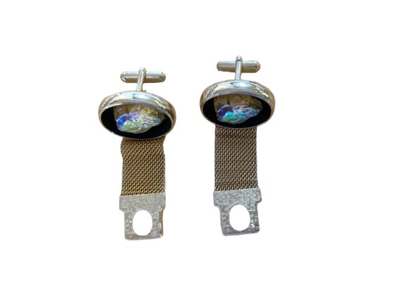 1960s cufflinks nuggets with gold mesh wrap - image 3