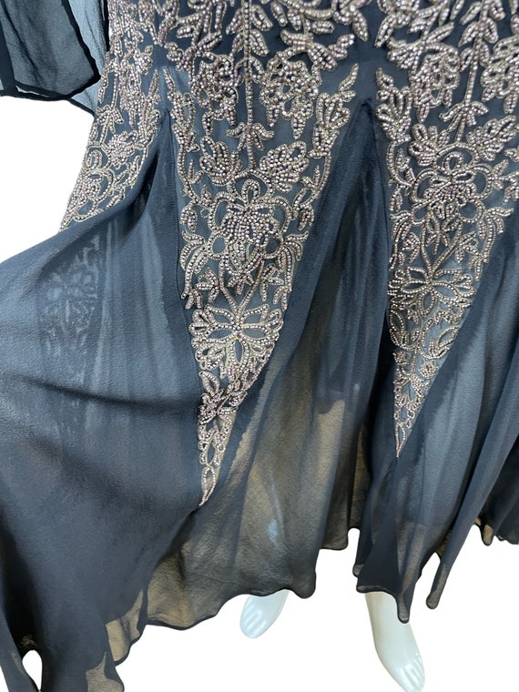 1920s silk chiffon dress black purple with gold b… - image 6