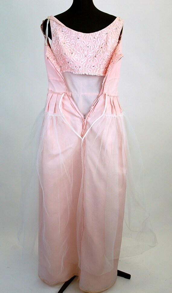 1960s gown formal pale pink soutache ribbon trim … - image 5
