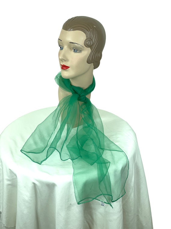 1960s nylon chiffon green oblong scarf head kerchi