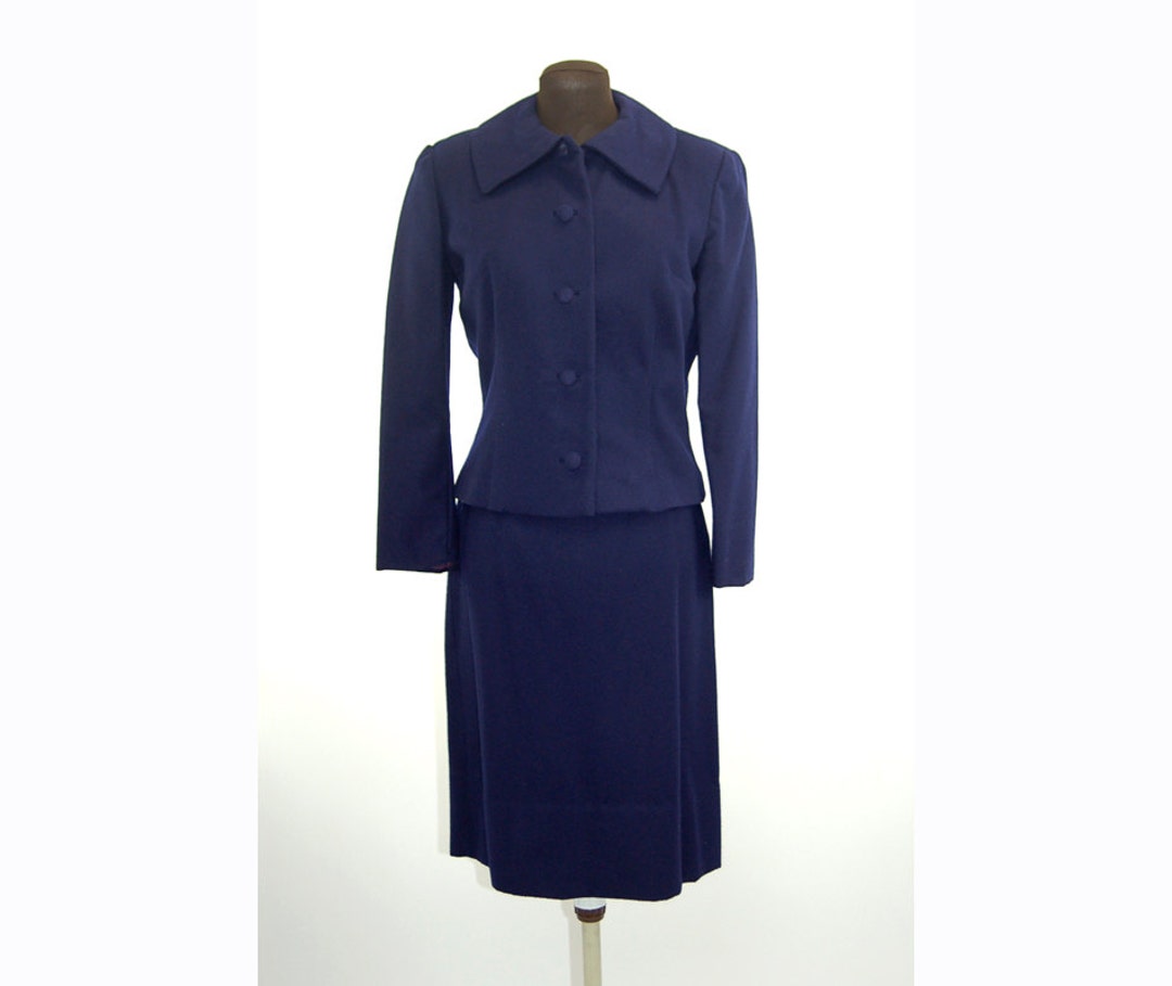 1950s Wool Suit Skirt Suit Navy Blue Suit Fitted Jacket a - Etsy
