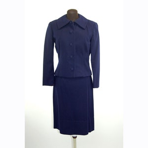 1950s Wool Suit Skirt Suit Navy Blue Suit Fitted Jacket a - Etsy