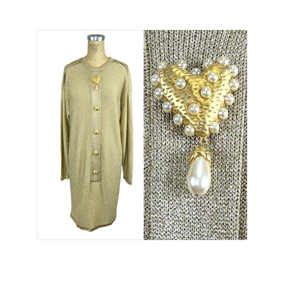 1980s Gold Metallic Knit Dress by Steve Fabrikant Size M/L - Etsy
