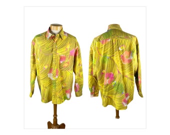 1990s Johnny Cotton tropical beach shirt with batik flowers Size L/XL