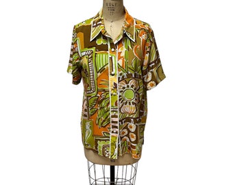 Vintage Bobo Mackie silk shirt with jungle tiki print Size S/M/L