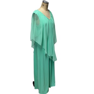 1970s mint green formal maxi gown with sheer cape Plus Size image 3