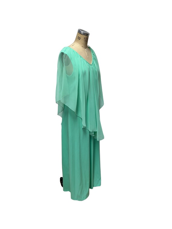 1970s mint green formal maxi gown with sheer cape… - image 3