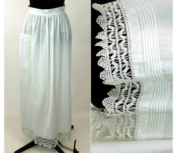 Edwardian apron with crocheted lace and pintuck pl